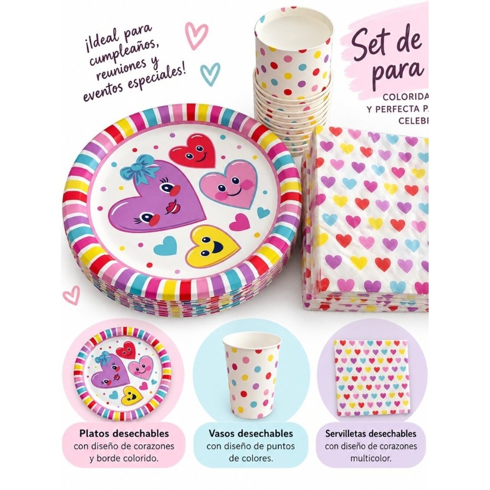 Purple Heart Polka Dot Disposable Tableware Set Birthday Party Supplies